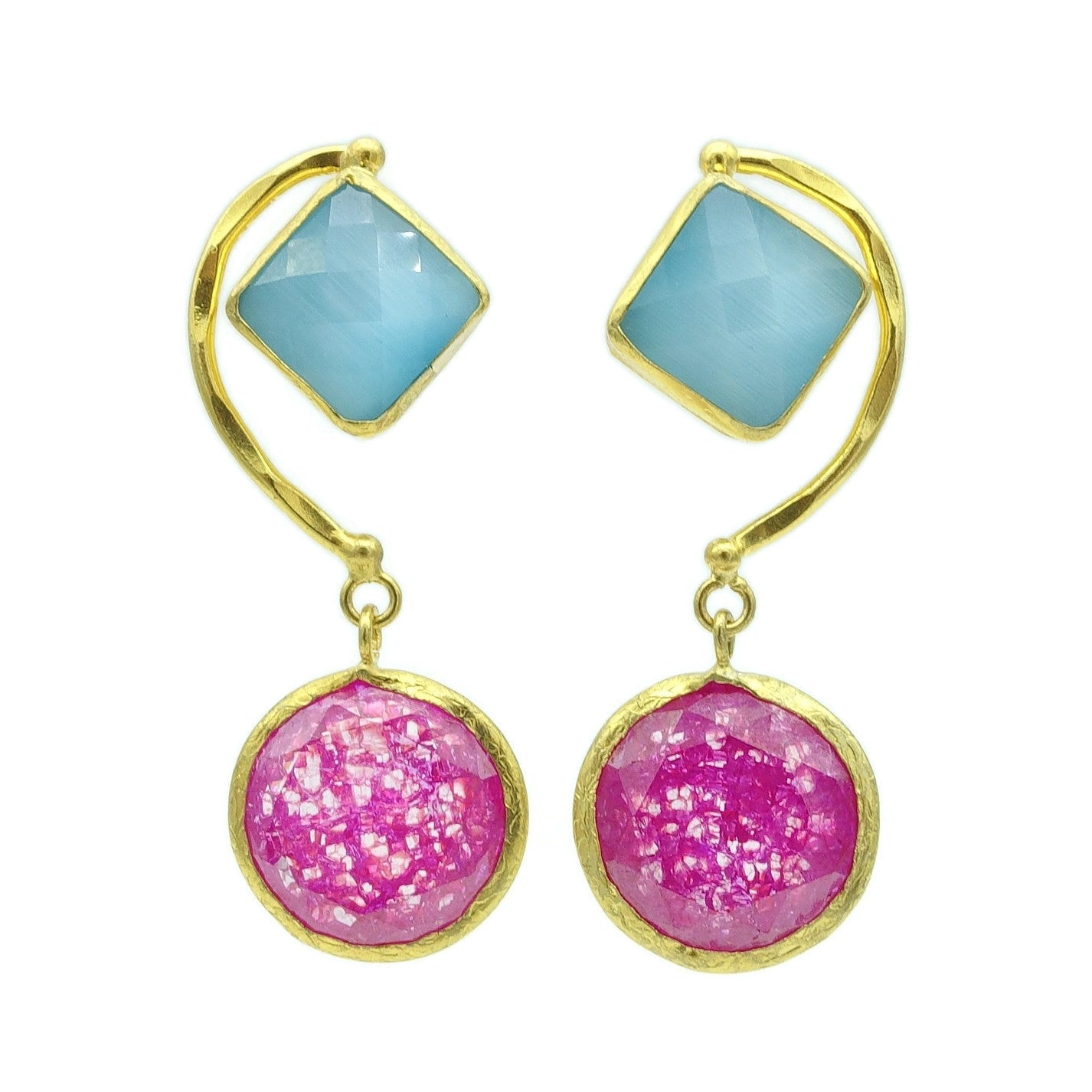 Aylas Crackled Zircon Cateye semi precious gemstone earrings - 21ct Gold plated Handmade