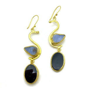 Aylas Druzy, Onyx semi precious gemstone earrings - 21ct Gold plated Handmade