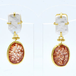 Aylas gold plated semi precious gem stone Cat eye & Pearl earrings - Ottoman Handmade Jewellery Hand Made Gold Plated