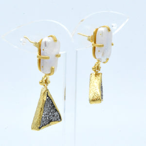 Aylas gold plated semi precious gem stone Baroque pearl earrings - Ottoman Handmade Jewellery Hand Made Gold Plated