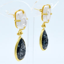 Aylas gold plated semi precious gem stone Cat eye, Pearl earrings - Ottoman Handmade Jewellery Hand Made Gold Plated