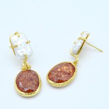 Aylas gold plated semi precious gem stone Cat eye & Pearl earrings - Ottoman Handmade Jewellery Hand Made Gold Plated