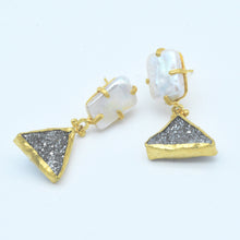 Aylas gold plated semi precious gem stone Baroque pearl earrings - Ottoman Handmade Jewellery Hand Made Gold Plated