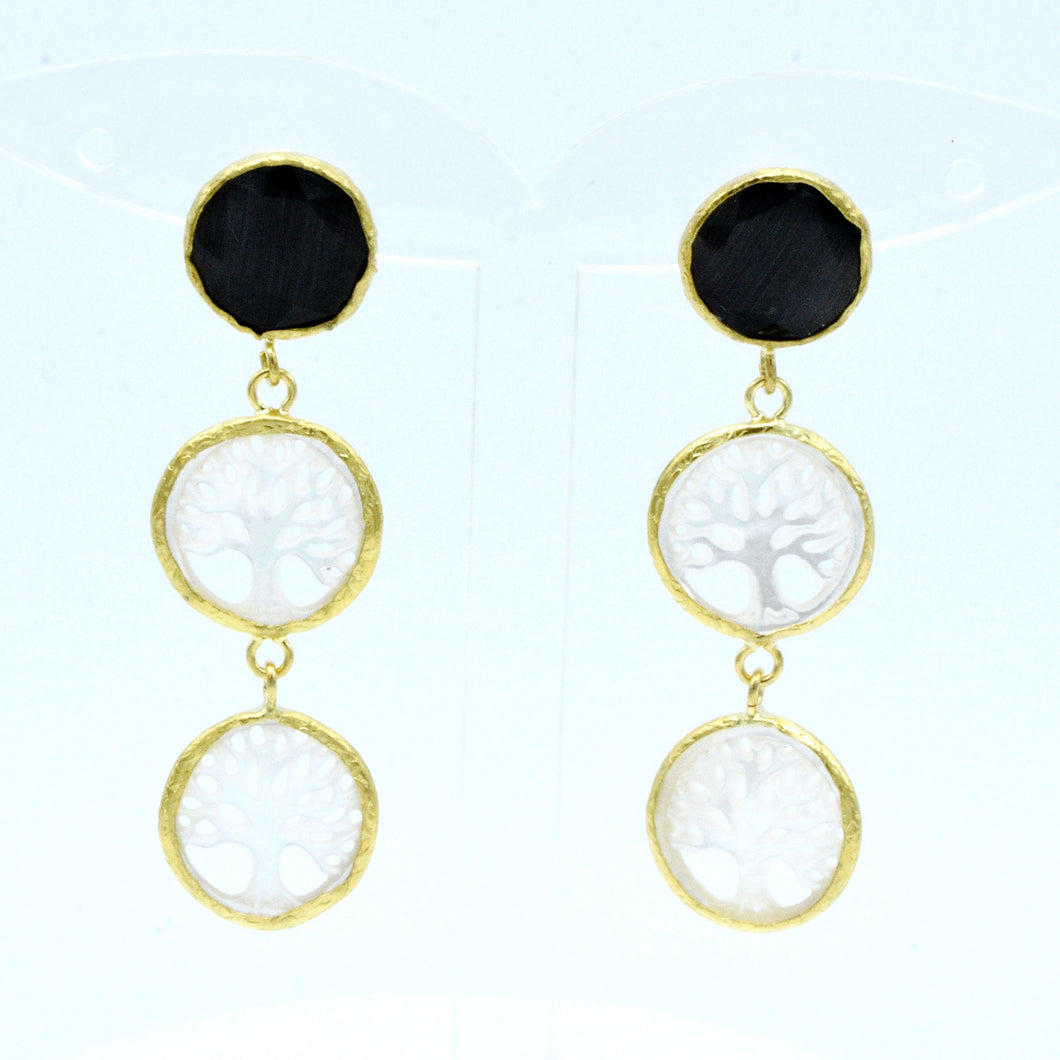 Aylas gold plated semi precious gem stone pearl Cat eye earrings - Ottoman Handmade Jewellery Hand Made Gold Plated
