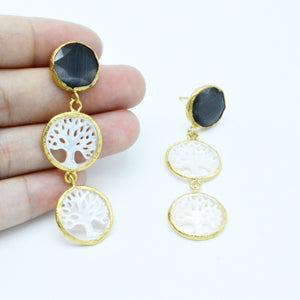 Aylas gold plated semi precious gem stone pearl Cat eye earrings - Ottoman Handmade Jewellery Hand Made Gold Plated