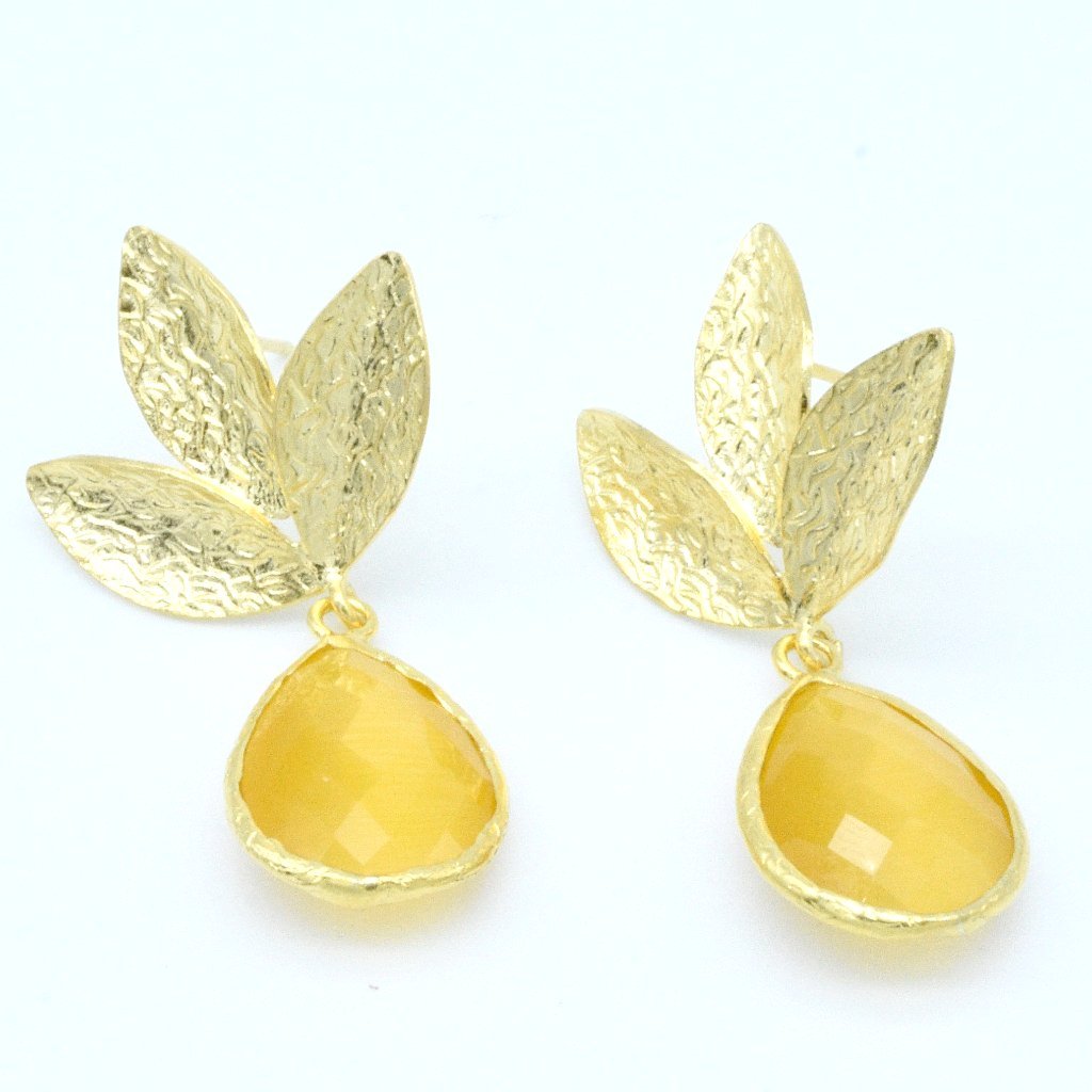 Aylas Ottoman Gold plated Cat eye semi precious gem stone handmade - Ottoman Handmade Jewellery Hand Made Gold Plated