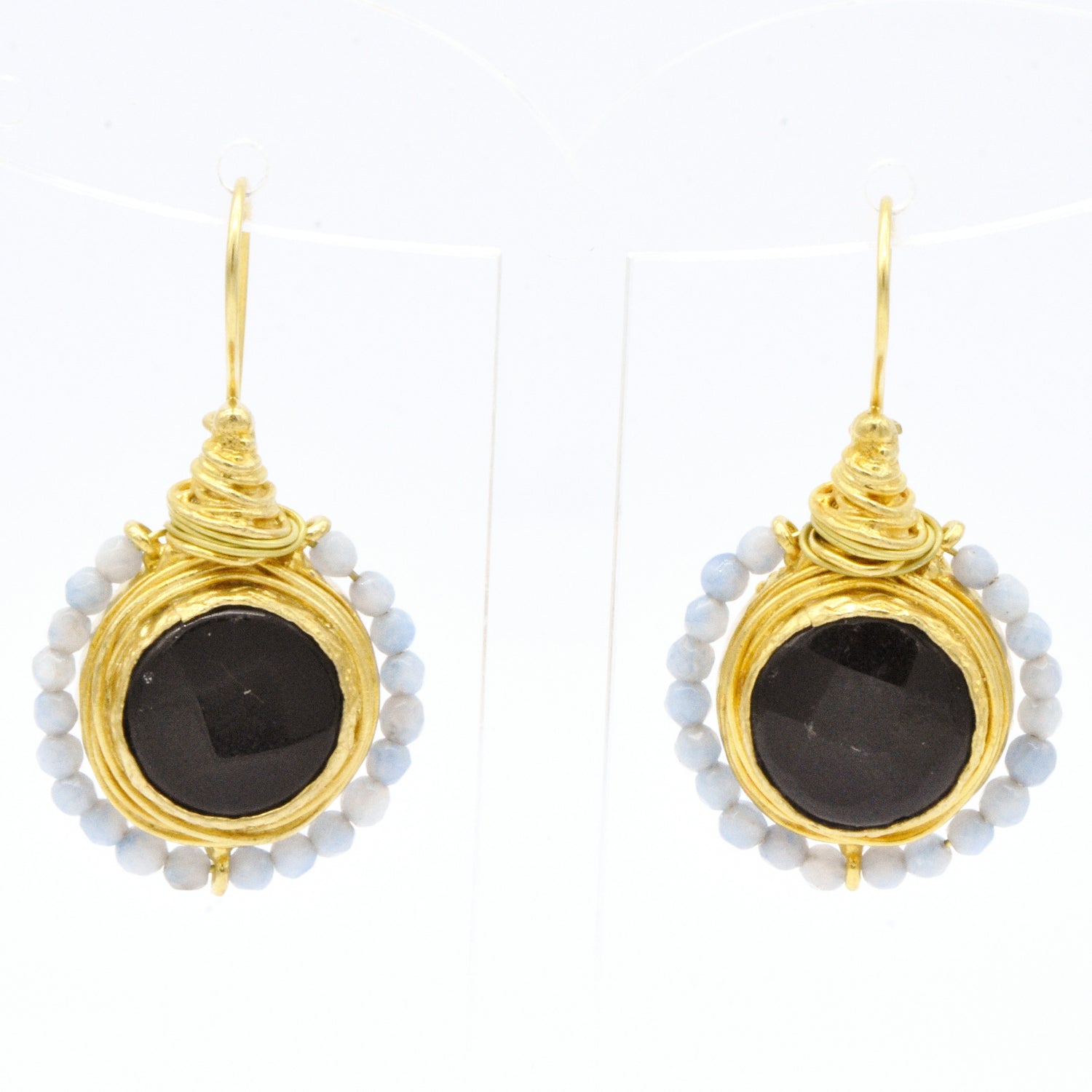 Aylas gold plated semi precious gem stone Agate Jade handmade earrings - Ottoman Handmade Jewellery Hand Made Gold Plated