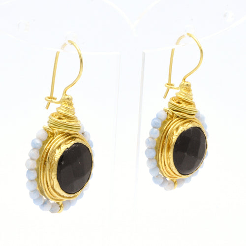 Aylas gold plated semi precious gem stone Agate Jade handmade earrings - Ottoman Handmade Jewellery Hand Made Gold Plated