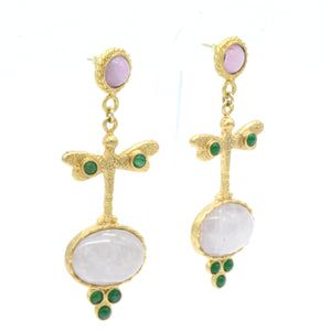 Aylas gold plated semi precious gem stone Agate Rose quartz earrings - Ottoman Handmade Jewellery Hand Made Gold Plated
