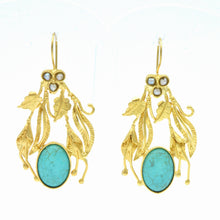 Aylas gold plated semi precious gem stone Turquoise Pearl earrings - Ottoman Handmade Jewellery Hand Made Gold Plated