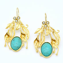 Aylas gold plated semi precious gem stone Turquoise Pearl earrings - Ottoman Handmade Jewellery Hand Made Gold Plated