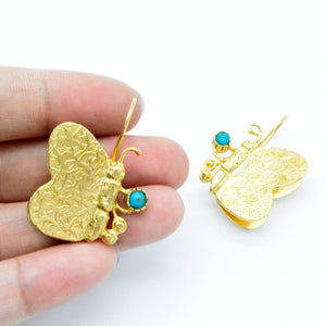 Aylas Turquoise Butterfly earring - 21ct Gold plated semi precious gemstone - Handmade in Ottoman Style by Artisan