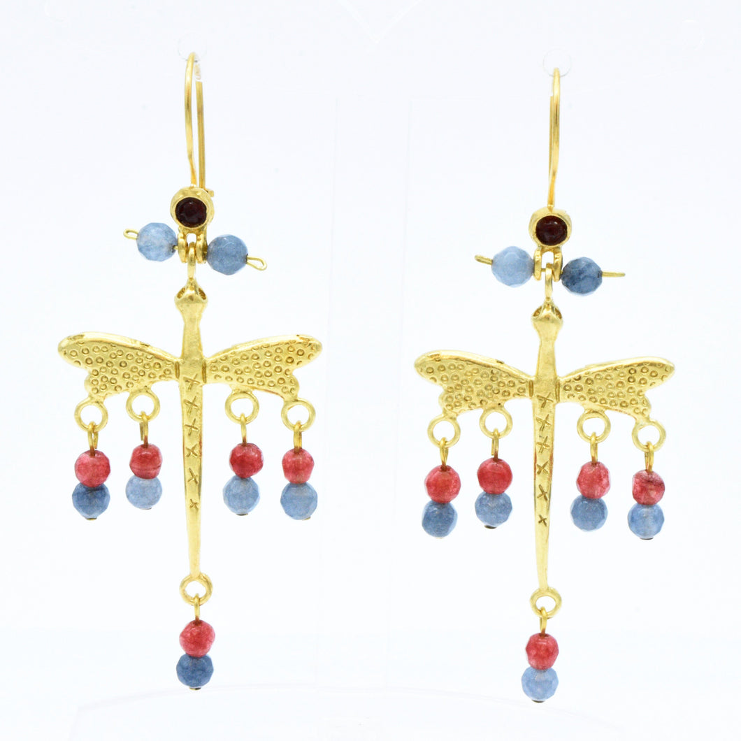 Aylas Dragonfly earrings - 21ct Gold plated semi precious gemstone - Handmade in Ottoman Style by Artisan