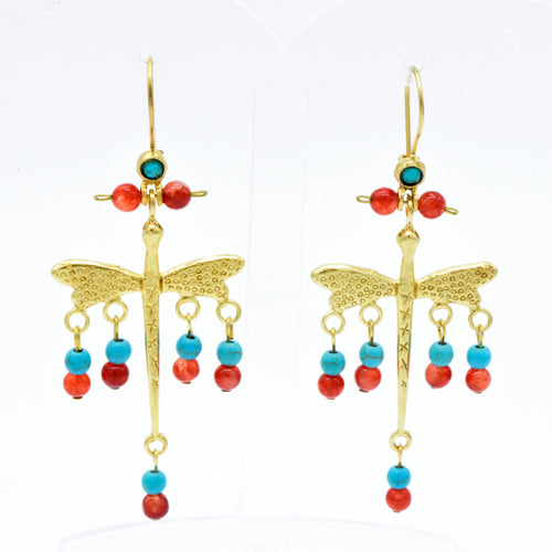 Aylas Dragonfly earrings - 21ct Gold plated semi precious gemstone - Handmade in Ottoman Style by Artisan