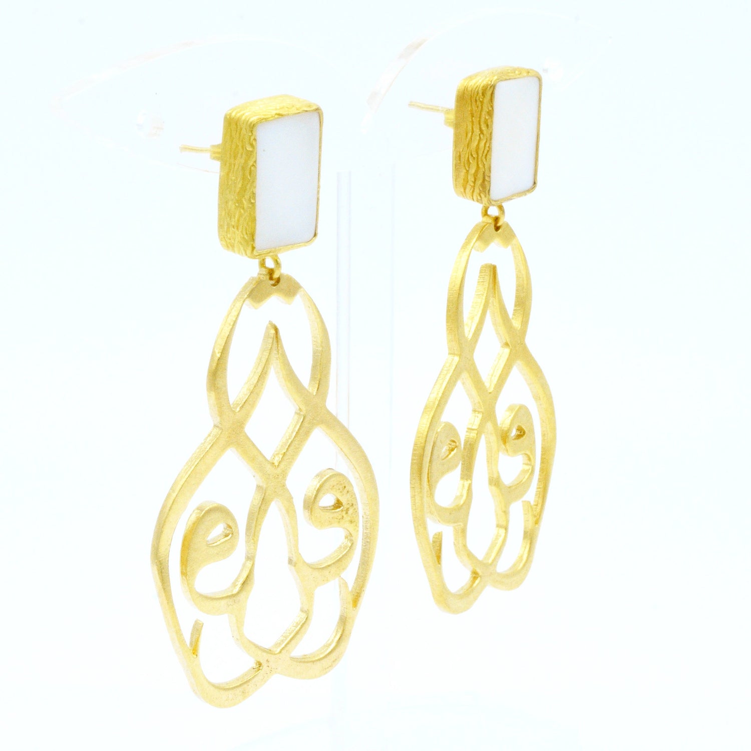 Aylas Mother Pearl Arabic earrings - 21ct Gold plated semi precious gemstone - Handmade in Ottoman Style by Artisan