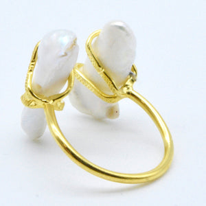 Aylas Baroque Pearl gold ring - Gold plated semi-precious gemstone - Handmade in Ottoman Style