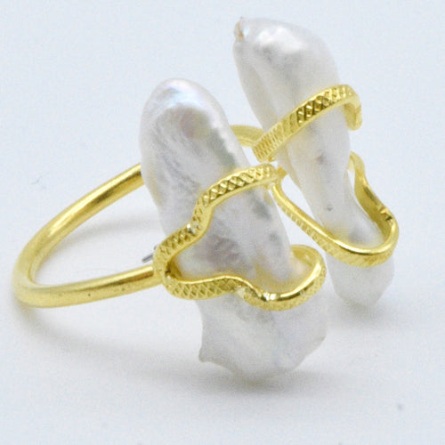 Aylas Baroque Pearl gold ring - Gold plated semi-precious gemstone - Handmade in Ottoman Style