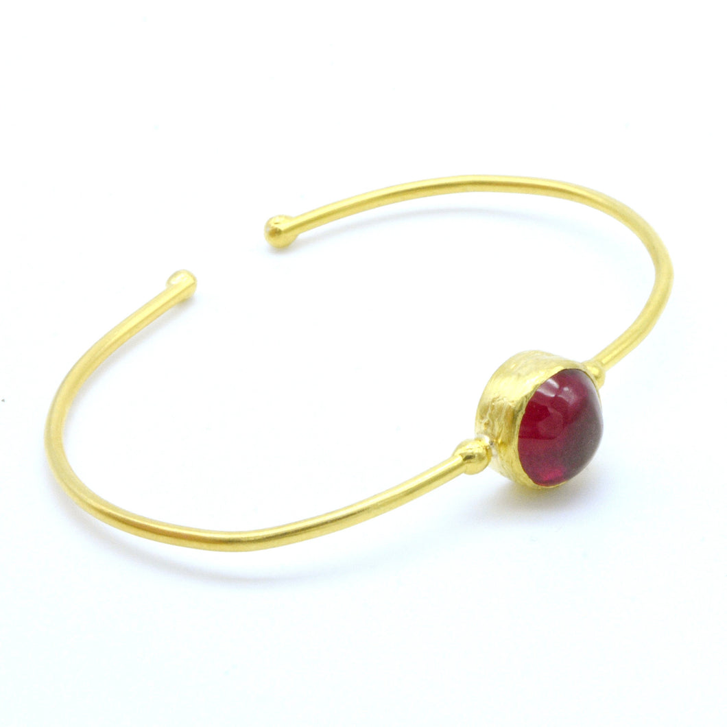 Aylas Red Garnet cuff/ bracelet - 21ct Gold plated semi precious gemstone - Handmade in Ottoman Style by Artisan