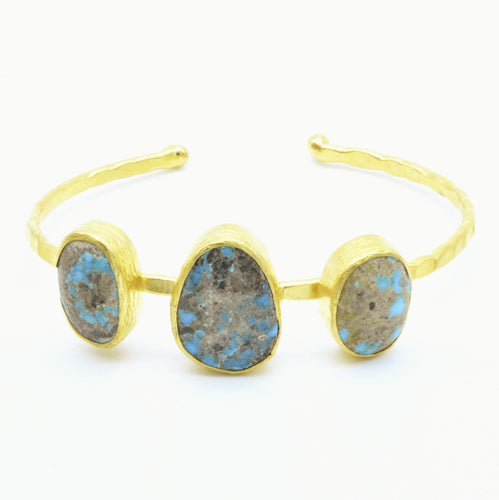 Aylas Turquoise cuff/ bracelet- 21ct Gold plated semi precious gemstone - Handmade in Ottoman Style by Artisan