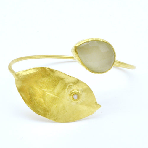 Aylas Leaf Cateye cuff/ bracelet - Gold plated semi precious gemstone - Handmade in Ottoman Style