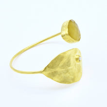 Aylas Chalcedony leaf cuff/ bracelet - Gold plated semiprecious gemstone - Handmade in Ottoman Style