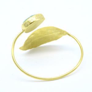 Aylas Leaf Chalcedony cuff/ bracelet - Gold plated semi precious gemstone - Handmade in Ottoman Style
