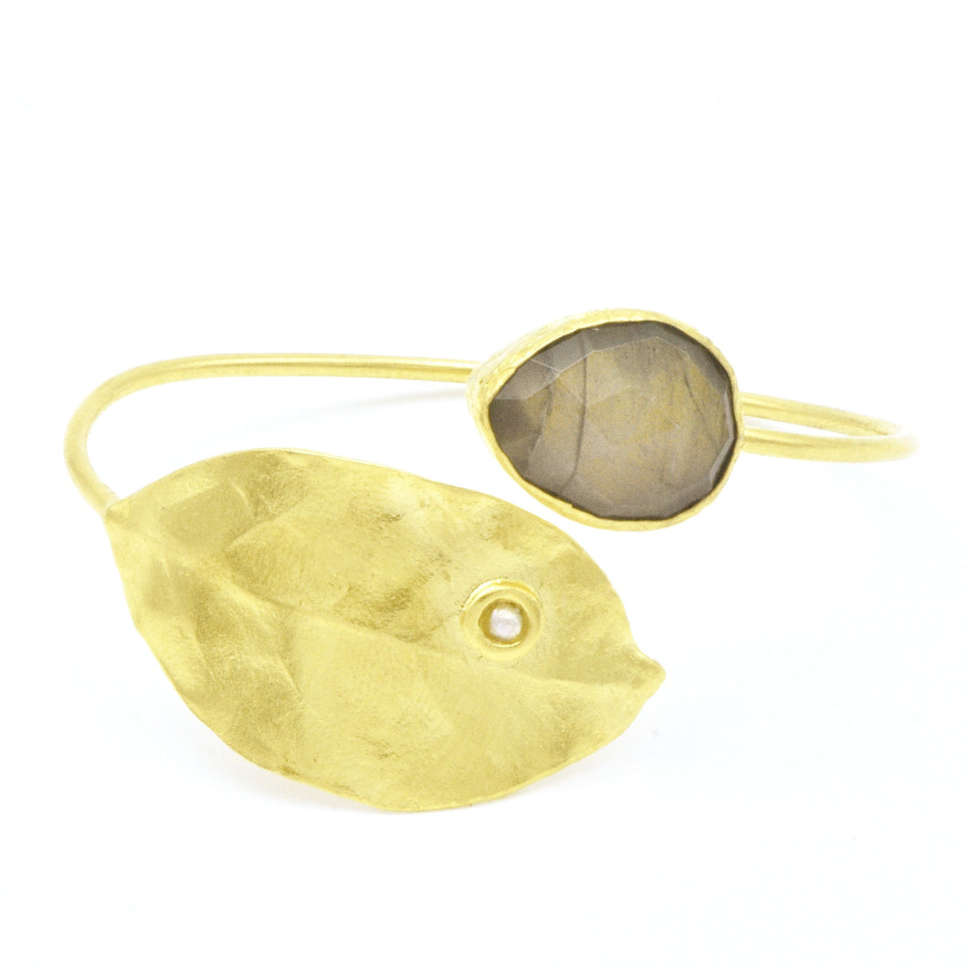 Aylas Leaf Labradorite cuff/ bracelet - Gold plated semi precious gemstone - Handmade in Ottoman Style