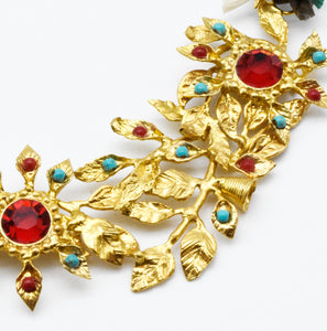 Aylas Turquoise Red Coral silk necklace - Gold plated semi precious gemstone - Handmade in Ottoman Style