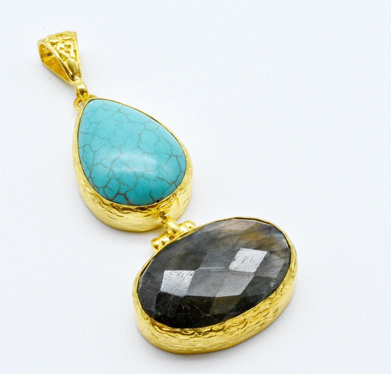 Aylas ottoman gold plated gem stone necklace Turquoise, Labradorite - Ottoman Handmade Jewellery Hand Made Gold Plated