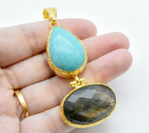 Aylas ottoman gold plated gem stone necklace Turquoise, Labradorite - Ottoman Handmade Jewellery Hand Made Gold Plated