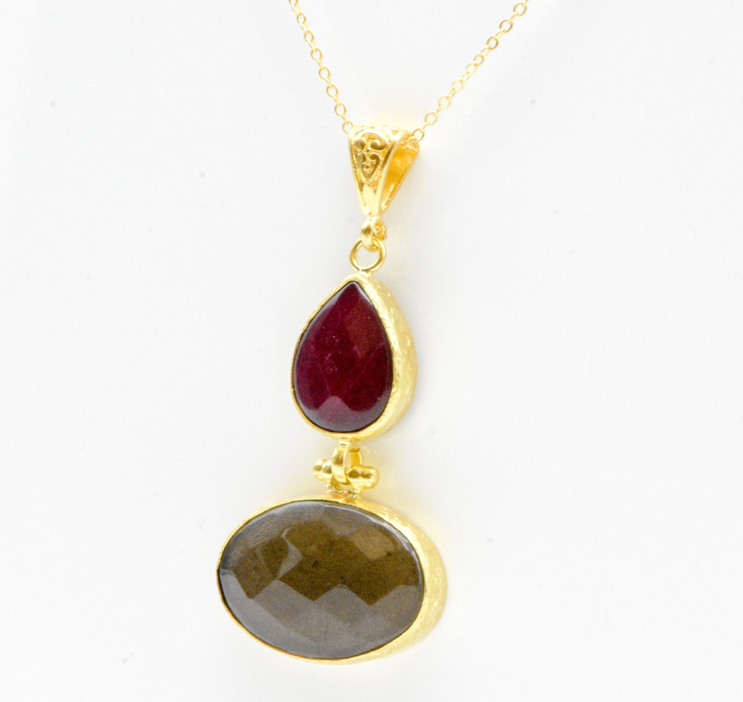 Aylas ottoman gold plated gem stone necklace Smoky Quartz, Agate - Ottoman Handmade Jewellery Hand Made Gold Plated