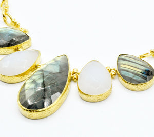 Aylas gold plated semi precious gem stone Chalcedony and Labradorite necklace - Ottoman Handmade Jewellery Hand Made Gold Plated