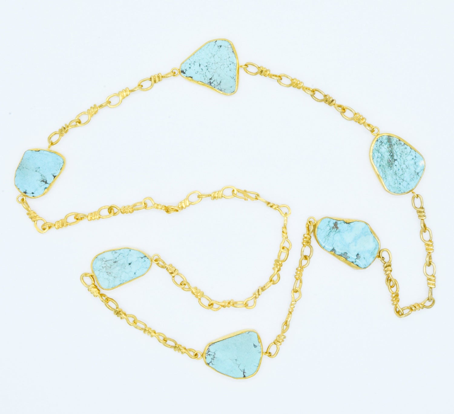 Aylas gold plated semi precious gem stone Turquoise handmade Necklace - Ottoman Handmade Jewellery Hand Made Gold Plated