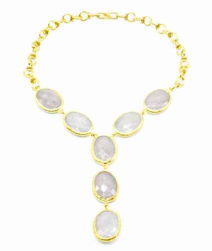 Aylas gold plated semi precious gem stone Rose quartz handmade Necklace - Ottoman Handmade Jewellery Hand Made Gold Plated