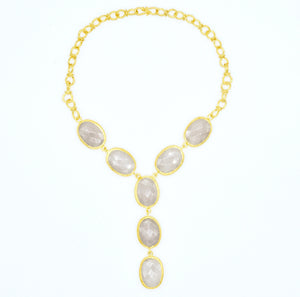 Aylas gold plated semi precious gem stone Rose quartz handmade Necklace - Ottoman Handmade Jewellery Hand Made Gold Plated
