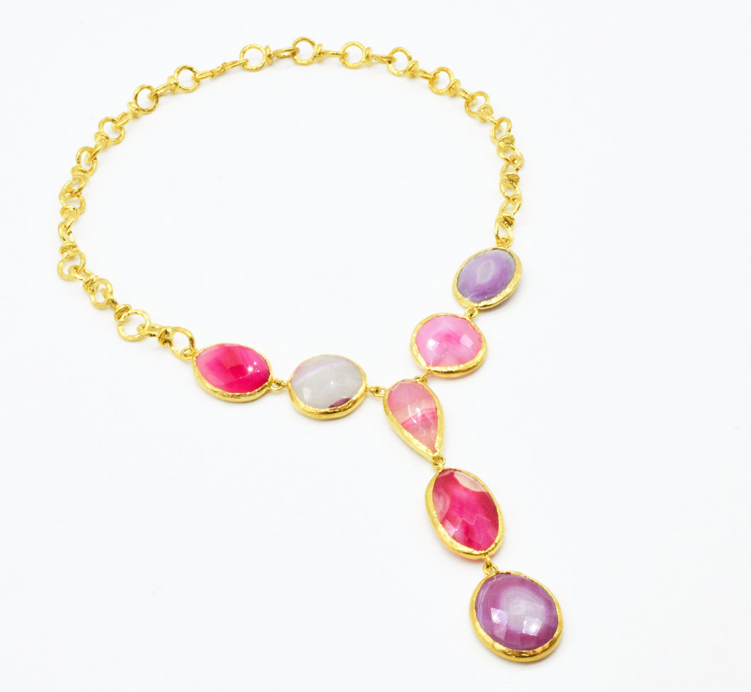 Aylas gold plated semi precious gem stone Pink Agate handmade Necklace - Ottoman Handmade Jewellery Hand Made Gold Plated
