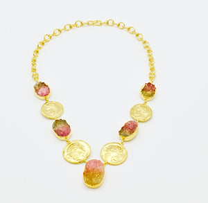 Aylas gold plated semi precious gem stone Druzy Agate handmade Necklace - Ottoman Handmade Jewellery Hand Made Gold Plated