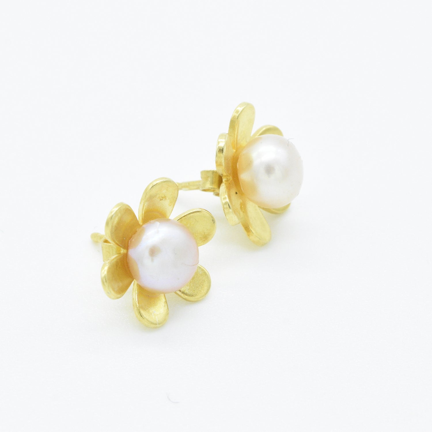 Aylas 21ct gold plated 925 silver pearl flower handmade ottoman earrings - Ottoman Handmade Jewellery Hand Made Gold Plated