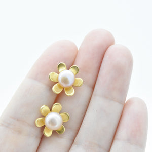 Aylas 21ct gold plated 925 silver pearl flower handmade ottoman earrings - Ottoman Handmade Jewellery Hand Made Gold Plated