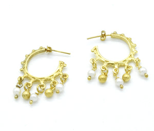 Aylas 21ct gold plated 925 silver Hoop Pearl handmade ottoman earrings - Ottoman Handmade Jewellery Hand Made Gold Plated