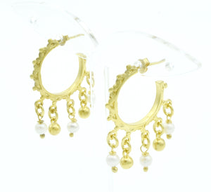 Aylas 21ct gold plated 925 silver Hoop Pearl handmade ottoman earrings - Ottoman Handmade Jewellery Hand Made Gold Plated