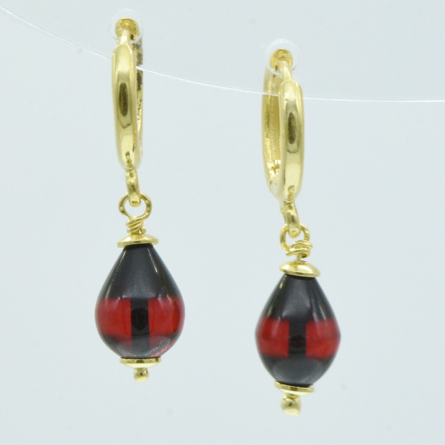 Aylas 21ct gold plated 925 silver Hoop Red Amber handmade earrings - Ottoman Handmade Jewellery Hand Made Gold Plated