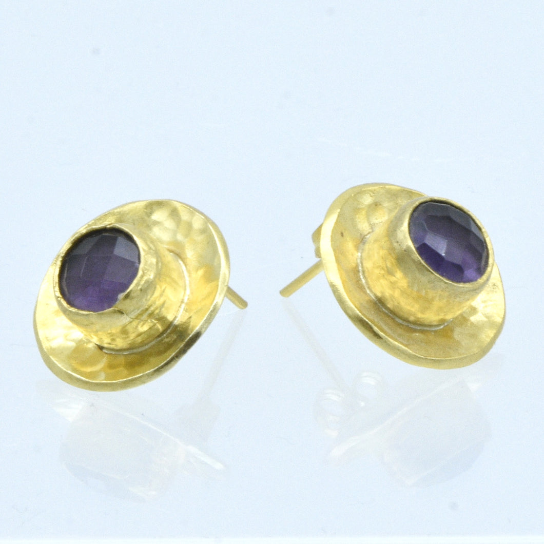 Aylas Amethyst earrings - Gold plated semi precious gemstone - Handmade in Ottoman Style