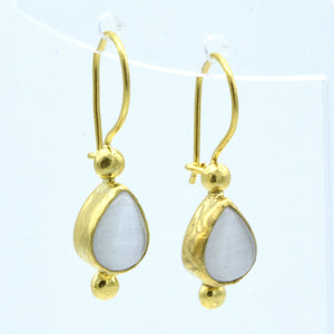 Aylas Cat eye earrings - Gold plated semi precious gemstone - Handmade in Ottoman Style