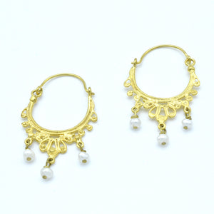 Aylas Pearl  earrings - 21ct Gold plated semi precious gemstone - Handmade in Ottoman Style by Artisan