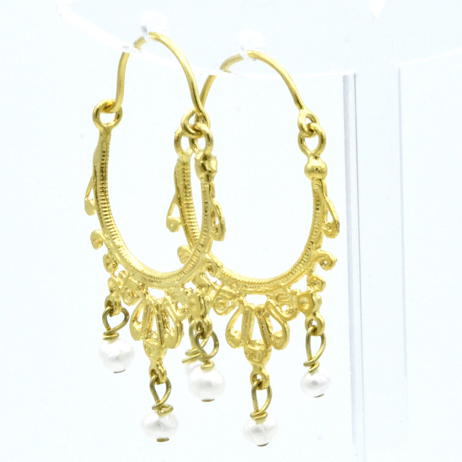 Aylas Pearl  earrings - 21ct Gold plated semi precious gemstone - Handmade in Ottoman Style by Artisan