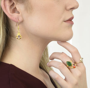 Aylas Amethyst earrings - 21ct Gold plated semi precious gemstone - Handmade in Ottoman Style by Artisan