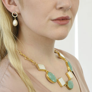 Aylas Pearl Zircon earrings - 21ct Gold plated semi precious gemstone - Handmade in Ottoman Style by Artisan