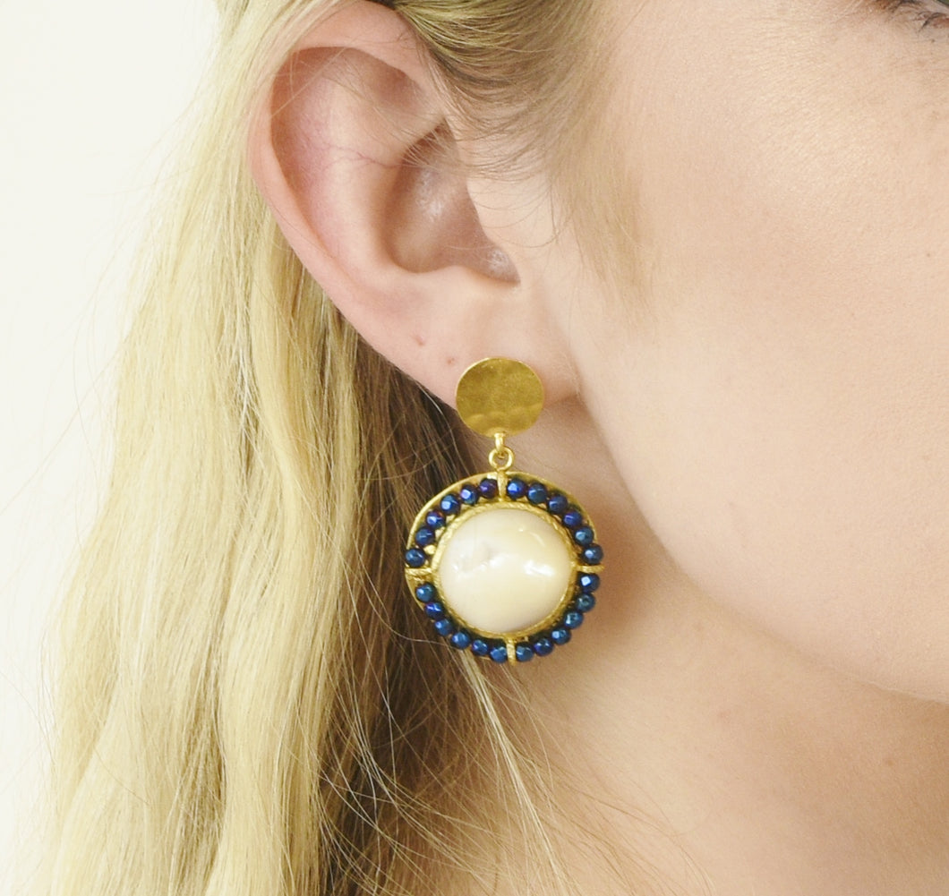 Aylas Pearl and Mystic Gem earrings - 21ct Gold plated semi precious gemstone - Handmade in Ottoman Style by Artisan