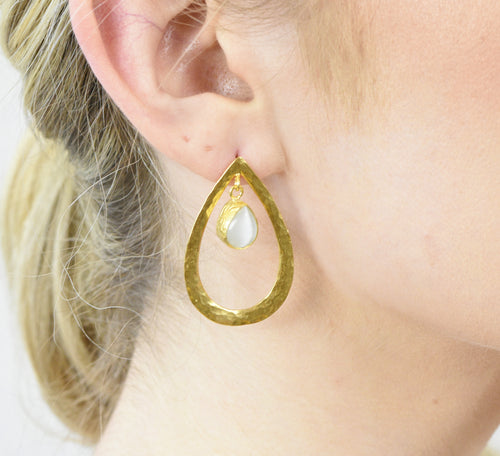 Aylas Cat eye earrings - 21ct Gold plated semi precious gemstone - Handmade in Ottoman Style by Artisan
